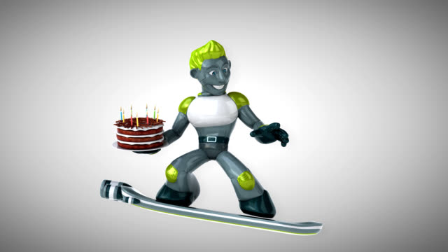 Robot-surfing-3D-animación