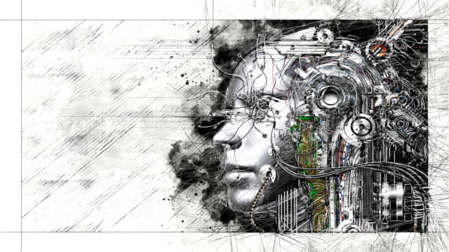 Digitale-Animation-einer-künstlerischen-Cyborg-Sketch