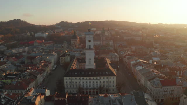 flight-above-the-roofs-on-sunset.-old-european-city.-Ukraine-Lviv