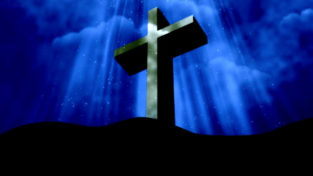 Gottesdienst-Cross-Rays-Blue-Loopable-Background