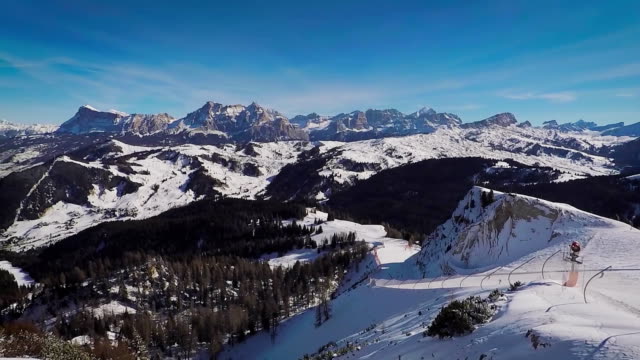 A-view-of-the-snow-covered-alpine-peaks.-Panorama-of-the-resort-region,-skiing