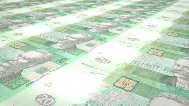 Billetes-de-veinte-Grivna-ucraniana-de-Ucrania,-dinero-en-efectivo,-lazo