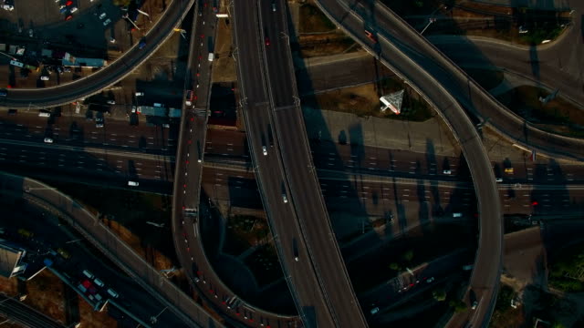 Aerial-top-view-on-freeway-overpass,highway-trestle-4k-footage