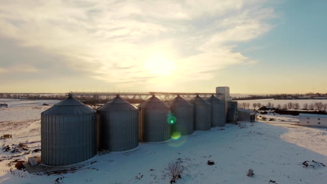 Landwirtschaftsindustrie-Produktionsstätte-an-einem-sonnigen-Wintertag
