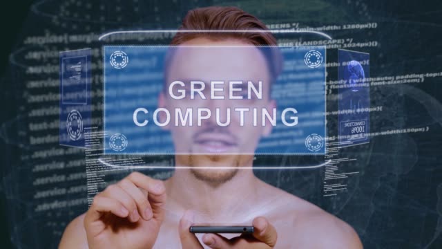 Guy-interagiert-HUD-Hologramm-Green-Computing