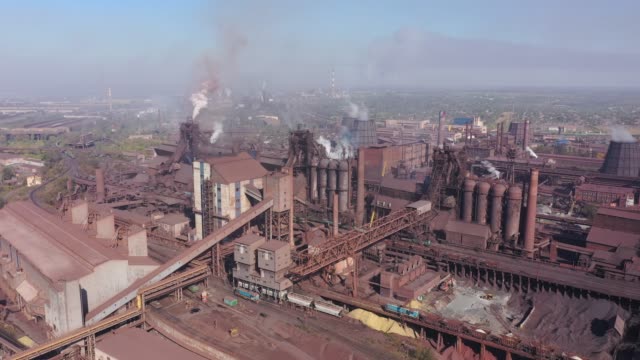 Aerial-view-of-blast-furnaces.-Smog-in-the-city