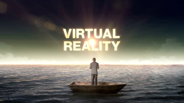 Rising-typo-'VIRTUAL-REALITY'-front-of-Businessman-on-a-ship.