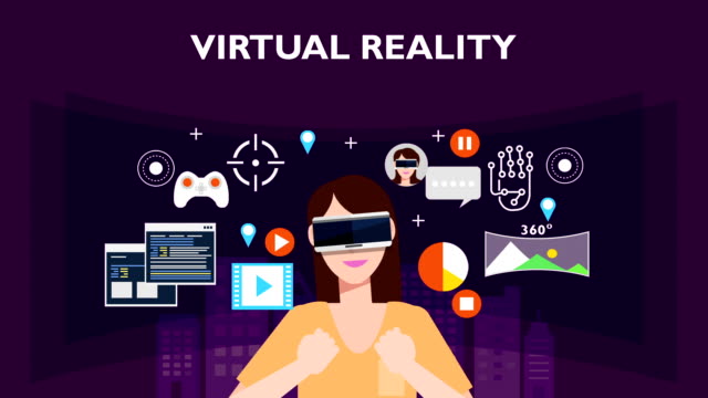 Concept-of-'VIRTUAL-REALITY'-woman-illustration,-vector-image.