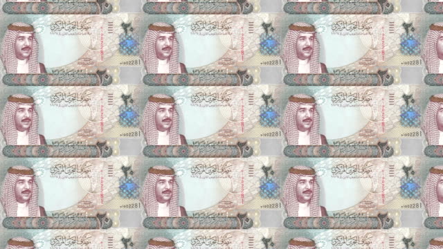 Banknotes-of-twenty-bahraini-dinars-of-Bahrain-rolling,-cash-money