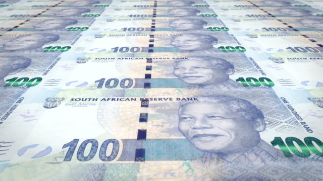 Banknoten-der-hundert-südafrikanische-Rand-von-Südafrika,-Bargeld,-Schleife