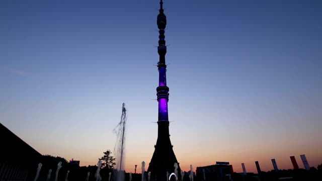 Television-(Ostankino)-tower-at-Night,-Moscow,-Russia