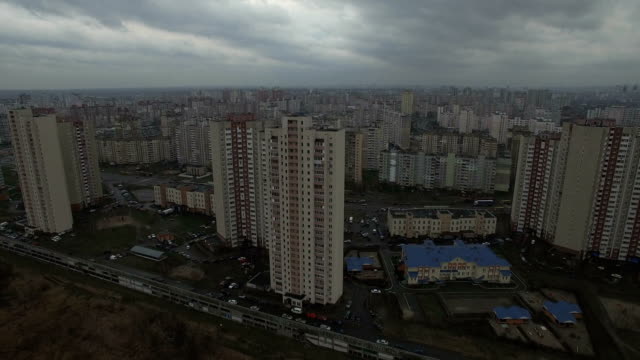 Aerial-footage-of-gray-Soviet-houses-pattern.-USSR-identical-houses