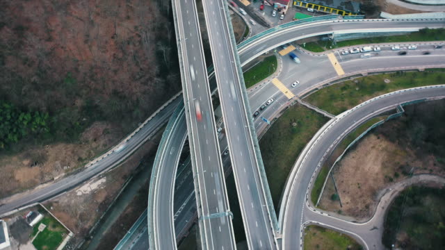 Aerial-hyperlapse-video-of-highway-traffic-in-Sochi,-Russia