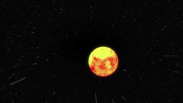 Zoomen-an-einem-Sonnen--oder-Lavaplaneten-im-Universum-vorbei