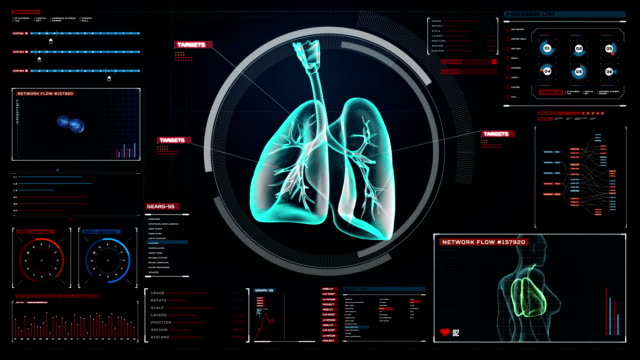 Pulmones-humanos-rotatorios,-diagnósticos-pulmonares.-Imagen-de-rayos-X.