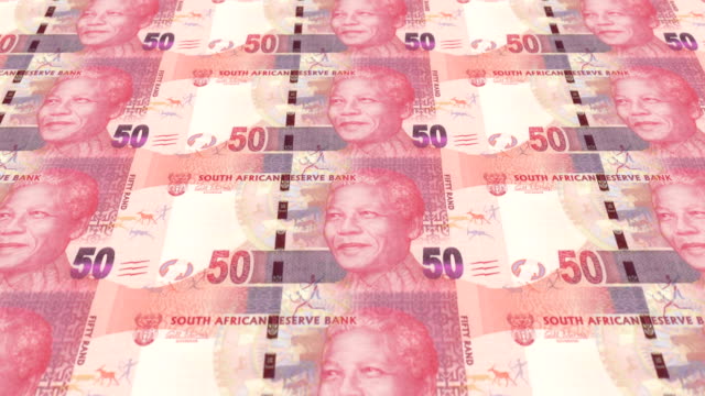 Banknotes-of-fifty-South-African-rands-of-South-Africa,-cash-money,-loop
