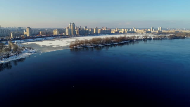 aerial-view-to-the-Dneper-River-along-the-Obolonskaya-embankment-in-winter