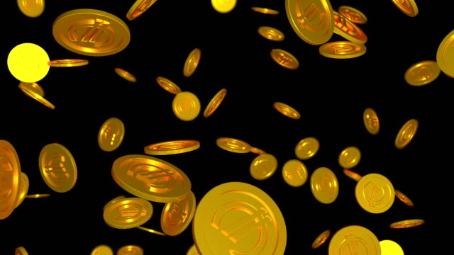 Animación-3D-del-euro-caen-monedas-con-canal-alfa