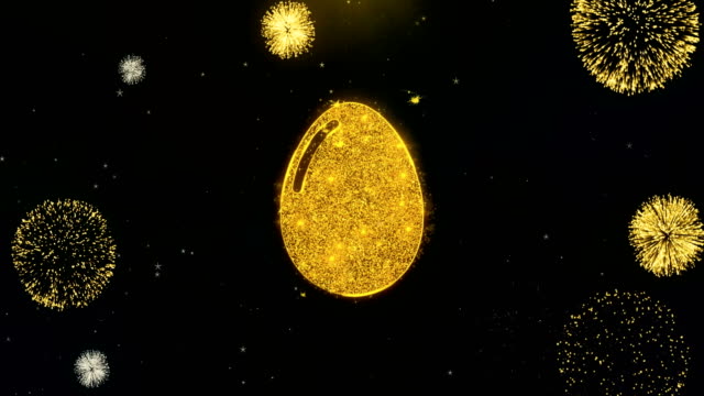 Icono-de-huevo-en-la-exhibición-de-fuegos-artificiales-de-partículas-de-oro.