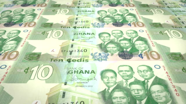 Billetes-de-diez-cedis-ghaneses-de-Ghana,-dinero-en-efectivo,-lazo