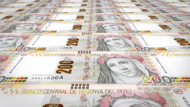 Banknoten-der-zweihundert-peruanischen-Sohlen-von-Peru,-Bargeld,-Schleife