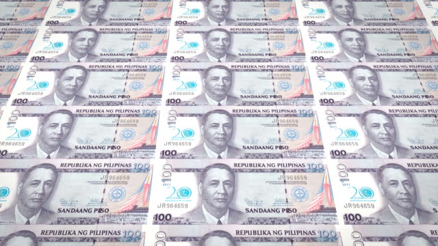 Banknotes-of-one-hundred-Philippine-pesos-of-Philippines,-cash-money,-loop