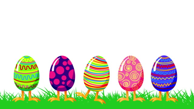 Cartoon-crazy-jumping-eggs-in-a-green-grass.-Happy-Easter-greeting-loop-animation-isolated-on-white