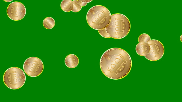Tecnología-bitcoin-oro-moneda-moneda-digital-animación-de-lazo-verde-en-4K