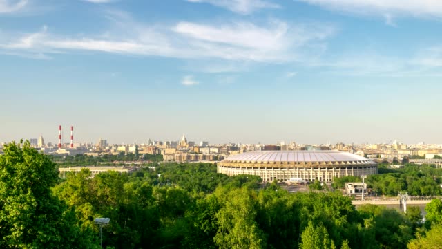 Moskau-Stadt-Skyline-Timelapse-Blick-vom-Spatz-Hügel,-Moskau-Russland-4K-Zeitraffer