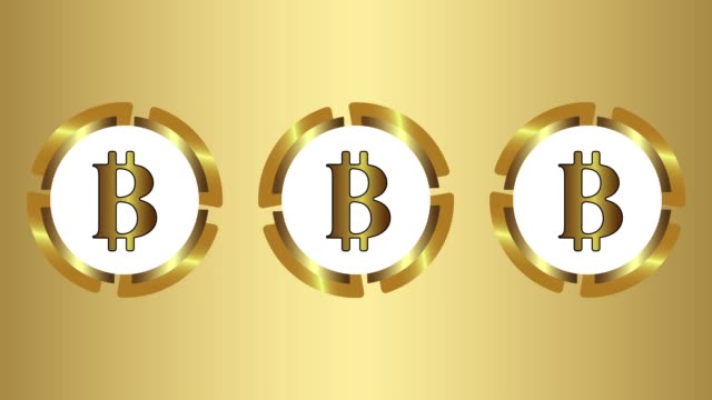 Three-icons-of-bitcoin-on-gold