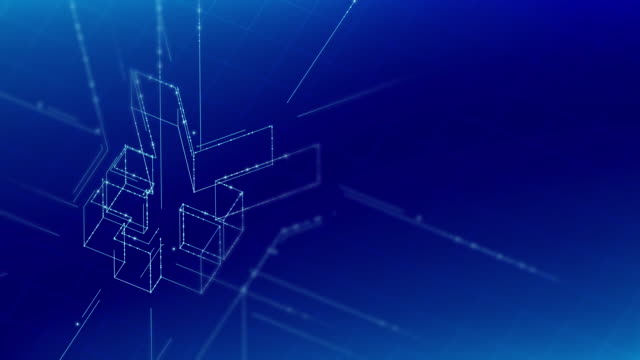 Currency-JPY-(Japanese-Yen)-isometric-symbol-particle-line-lighting-frame-structure-pattern-wireframe-futuristic,-Digital-money-cryptocurrency-concept-on-blue-background-animation-4K