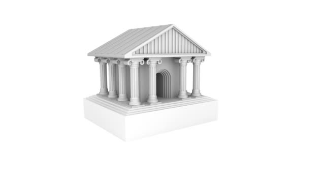 E-Bank-concept-and-classic-roman-house-icon,-3D-animation