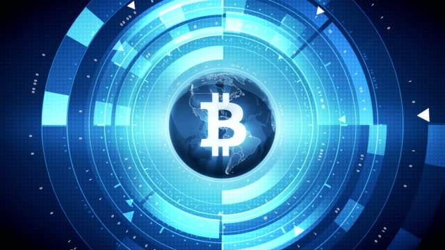 Bitcoin-Symbol-HUD-Hologramm-blau-Digitaler-Hintergrund