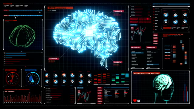 Brain-connected-CPU-chip-circuit-in-digital-display,-artificial-intelligence