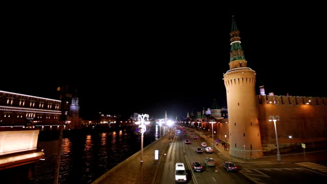 Moscow-Kremlin-at-night,-timelapse