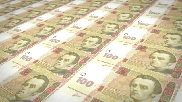 Billetes-de-cien-ucraniano-hryvnia-de-Ucrania,-dinero-en-efectivo,-lazo