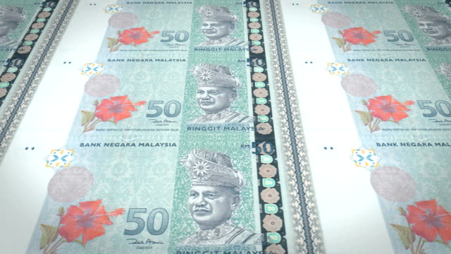 Banknoten-der-fünfzig-malaysische-Ringgit-Malaysia,-Bargeld,-Schleife