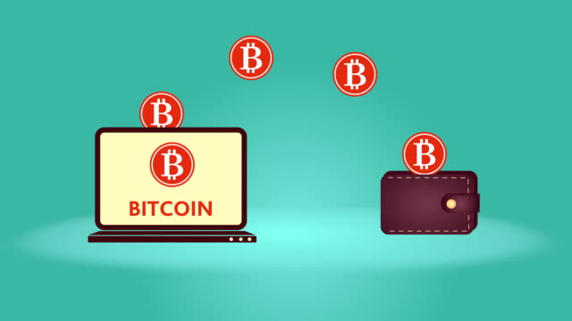 Das-Bitcoin-Symbol-bewegt-sich-von-Computer-zu-den-Geldbeutel