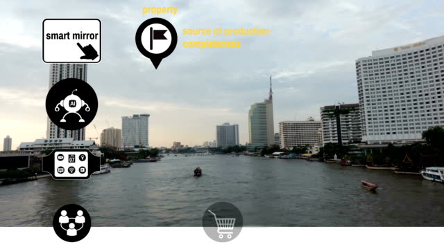 Das-Konzept-der-Netzwerk-Technologie-Blockchain-Symbol-befindet-sich-im-zentralen-Geschäft-Bezirke-Mom-Chao-Phraya-Pier-Wasser