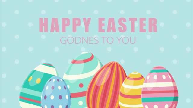 Happy-Easter-greating-card-with-rolling-eggs-on-blue-background