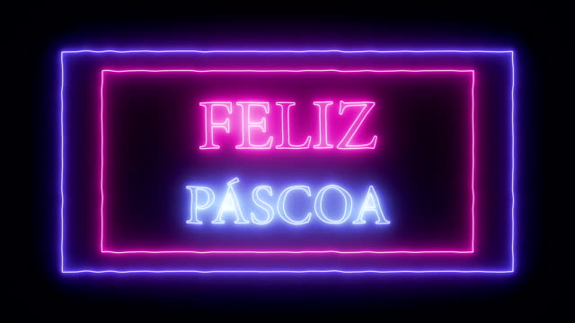 Animation-Neonschild-"Feliz-Pascoa",-Happy-Easter-auf-Portugiesisch