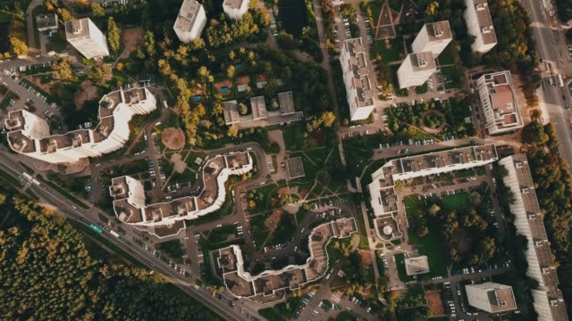 Aerial-view-Russian-small-town-Zelenograd.-igh-rise-buildings-and-forests
