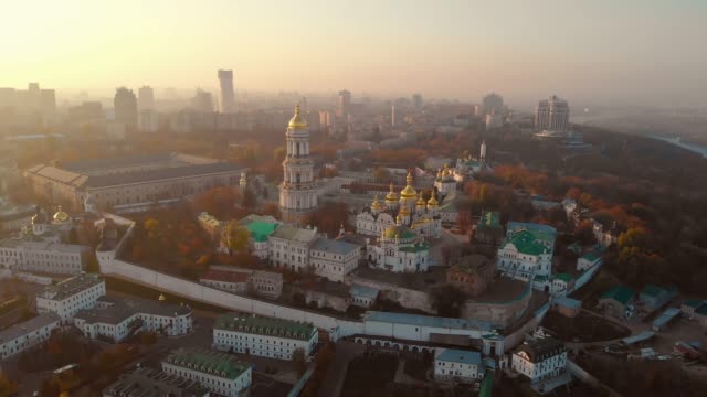 Aerial-view-at-sunrise-of-the-Kiev-Pechersk-Lavra