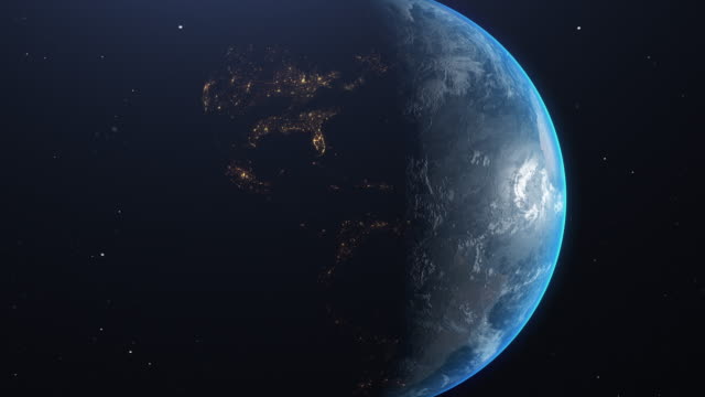 Schöne-erdrotierende-Animation-in-den-Räumen.-Galaxie-enthält-Raum,-Planet,-Sterne,-Erde,-Sonne.