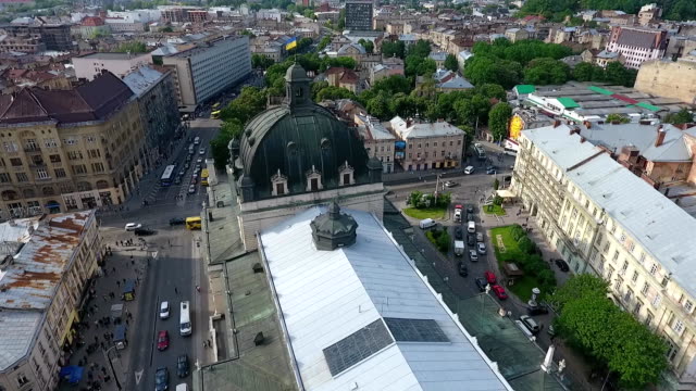 Aerial-shooting-of-the-city-of-Lviv-overlooking-the-roadway