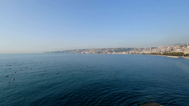Breathtaking-panorama-of-Naples-seashore-and-Mediterranean-sea,-landscape