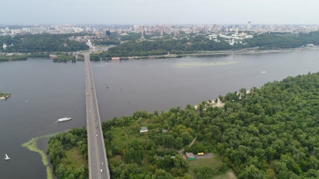 4K-Aerial-drone-footage.-Rusanivka-district-in-Kiev,-Ukraine