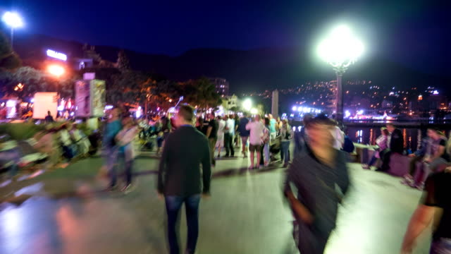 Nacht-Damm-von-Jalta,-Crimea.-Hyperlapse