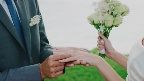 Braut-und-Bräutigam-mit-Ringen-austauschen