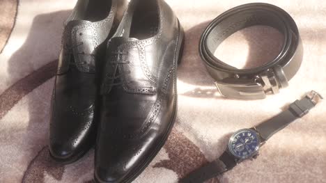 Wedding---groom's-accessories---men's-shoes,-belt,-watch